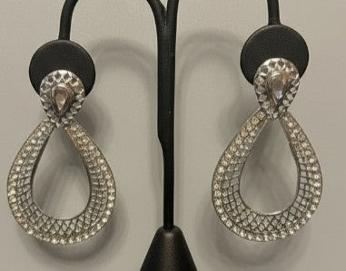 Wire Mesh with Cubic Zircon Teardrop Shaped Earrings in Silver Finish
