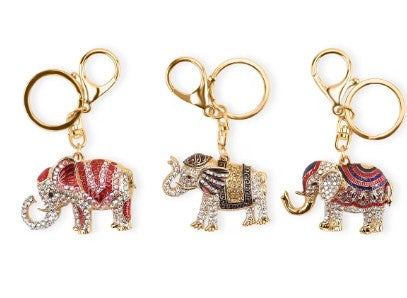 Multi Color Glass and Austrian Crystal Elephant Keychain and Handbag Charm in Goldtone - 3 Style Options