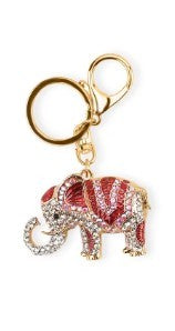 Multi Color Glass and Austrian Crystal Elephant Keychain and Handbag Charm in Goldtone - 3 Style Options