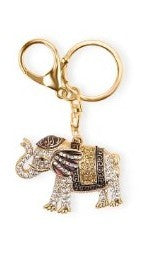 Multi Color Glass and Austrian Crystal Elephant Keychain and Handbag Charm in Goldtone - 3 Style Options