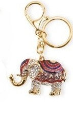 Multi Color Glass and Austrian Crystal Elephant Keychain and Handbag Charm in Goldtone - 3 Style Options