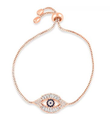 Evil Eye adjustable Bracelet with Cubic Zirconia in Rose Gold Finish