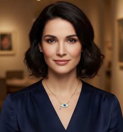 Evil Eye 18" Necklace with Cubic Zirconia and Turquoise in Gold Finish