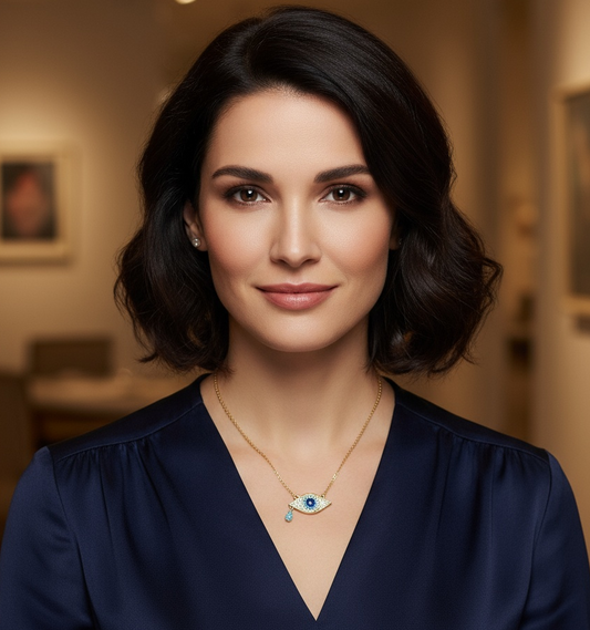 Evil Eye 18" Necklace with Cubic Zirconia and Turquoise in Gold Finish