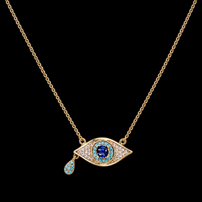 Evil Eye Protection 18" Necklace with Cubic Zirconia and Turquoise - Gold Plated