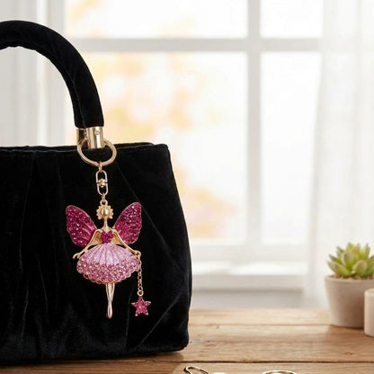 Multi Color Austrian Crystal Fairy with Starfish Keychain and Handbag Charm in Gold tone - 2 Color Options