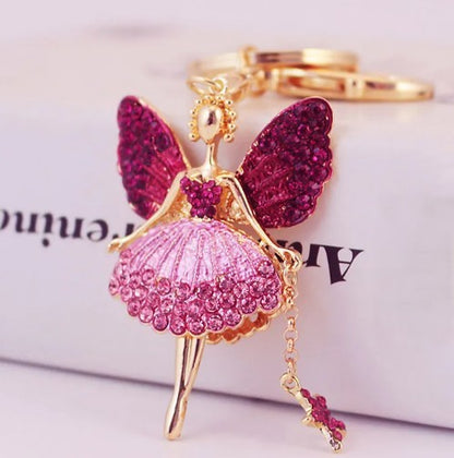 Multi Color Austrian Crystal Fairy with Starfish Keychain and Handbag Charm in Gold tone - 2 Color Options