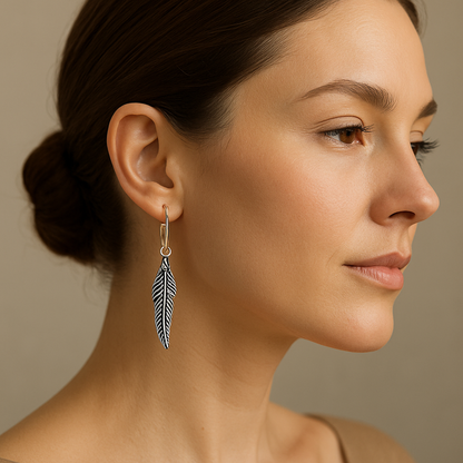 Alluring Feather 925 Sterling Silver Earrings in Oxidized finish
