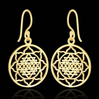 Flower Mandala Pattern Plain Solid Brass Dangle Versatile Earrings