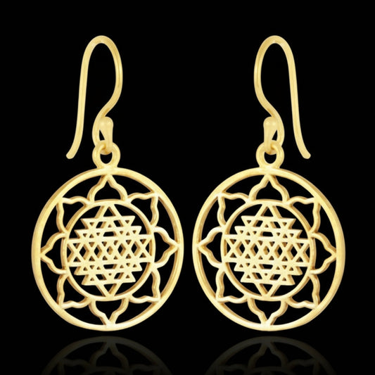 Flower Mandala Pattern Plain Solid Brass Dangle Versatile Earrings