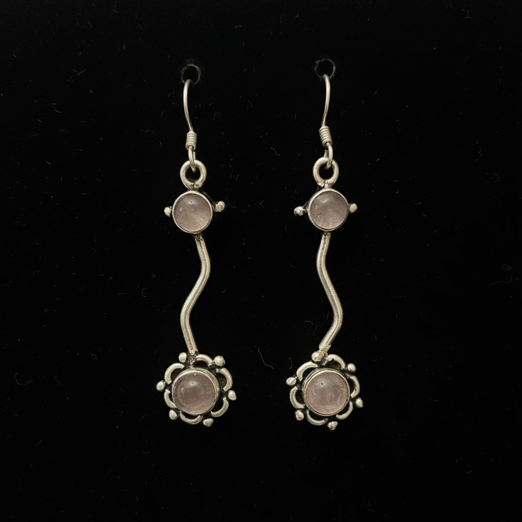 Dangling Flower with Cabochon Gemstones 925 Sterling Silver Earrings - 4 Color options