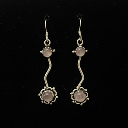Dangling Flower with Cabochon Gemstones 925 Sterling Silver Earrings - 4 Color options