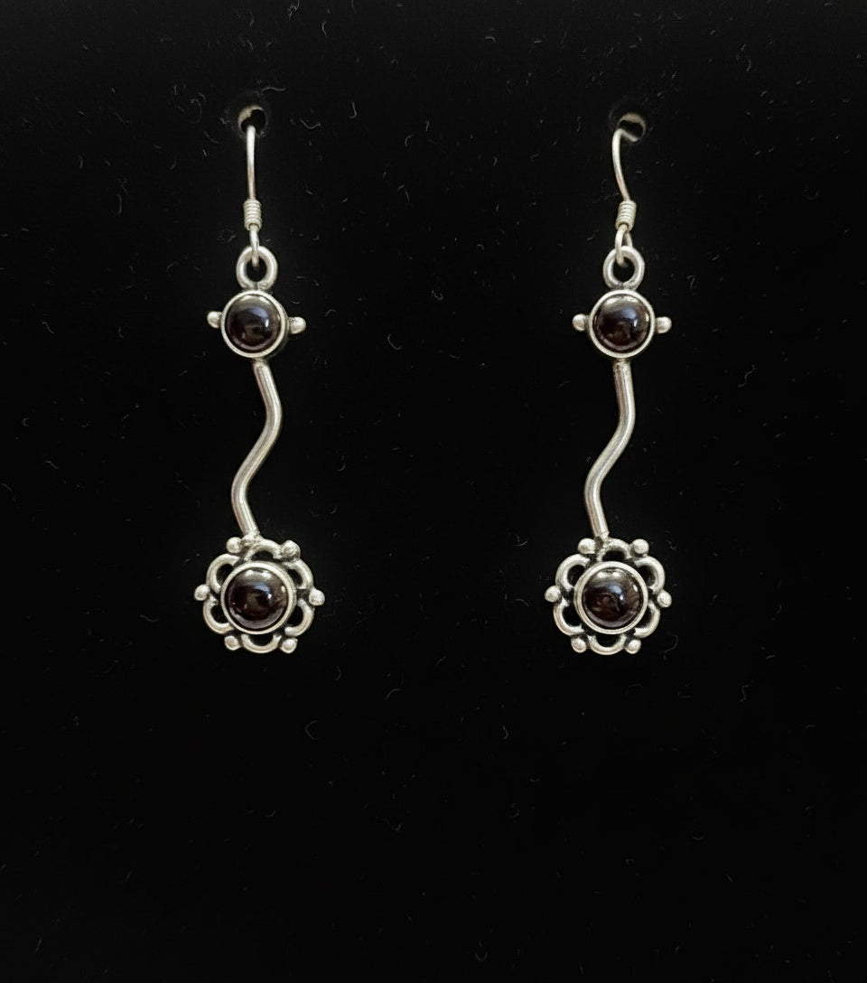 Dangling Flower with Cabochon Gemstones 925 Sterling Silver Earrings - 4 Color options