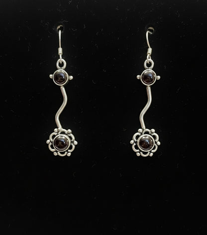 Dangling Flower with Cabochon Gemstones 925 Sterling Silver Earrings - 4 Color options