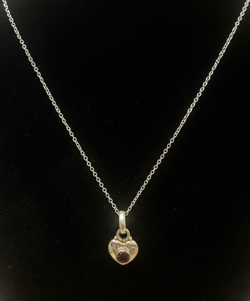 Dainty Heart Pendant with Brilliant Cut Garnet in 925 Sterling Silver Holiday Gift