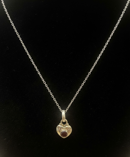 Dainty Heart Pendant with Brilliant Cut Garnet in 925 Sterling Silver Holiday Gift