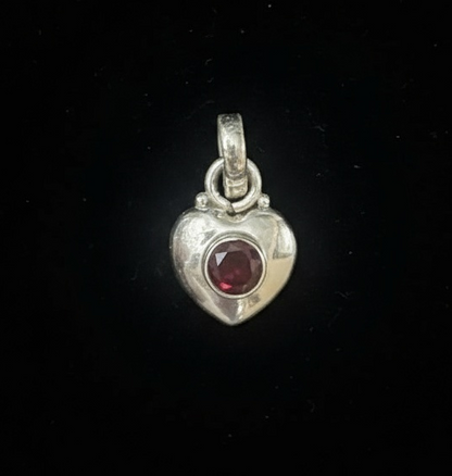 Dainty Heart Pendant with Brilliant Cut Garnet in 925 Sterling Silver Holiday Gift