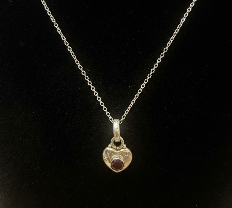 Dainty Heart Pendant with Brilliant Cut Garnet in 925 Sterling Silver