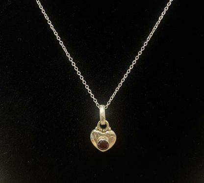 Dainty Heart Pendant with Brilliant Cut Garnet in 925 Sterling Silver