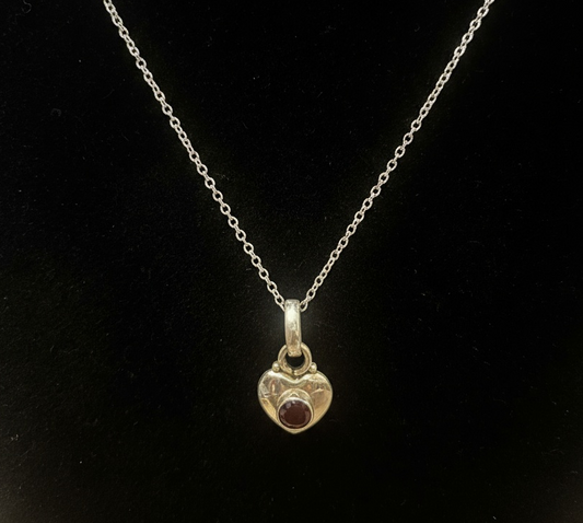 Dainty Heart Pendant with Brilliant Cut Garnet in 925 Sterling Silver