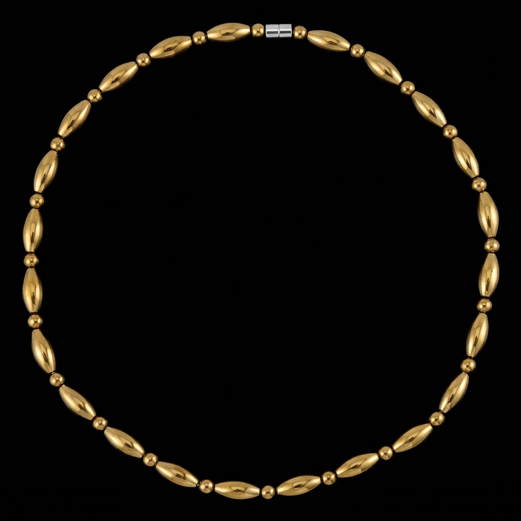 Golden Colored Hematite Beaded 20" Necklace Magnetic Clasp Closure - 2 Color Options