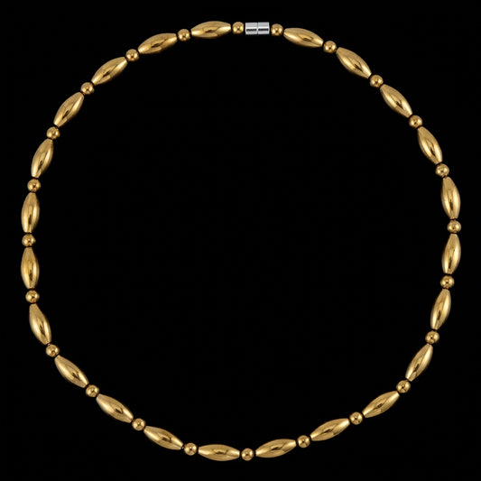 Golden Colored Hematite Beaded 20" Necklace Magnetic Clasp Closure - 2 Color Options