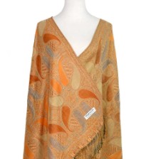 Exquisite Gold Beige Paisley Print Pashmina Shawl Scarf Holiday Gift
