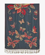 Mustard Gold with Roses and Butterflies Lightweight Scarf Shawl Wrap - 2 More Color Options