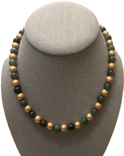 Holiday Statement Necklace in Colored Agate and Matte Gold Beads with Toggle Clasp - 4 Color options