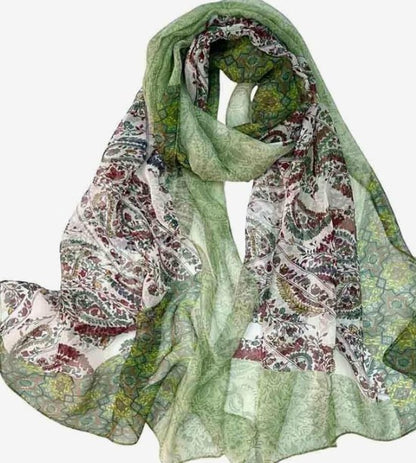 Green Floral with Paisley Print Lightweight all Season Scarf