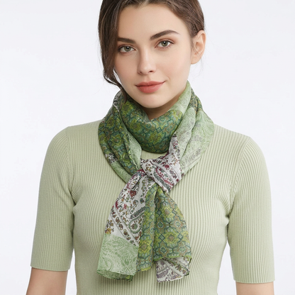 Green Floral with Paisley Print Lightweight all Season Scarf