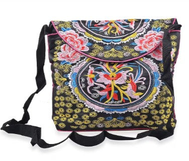 Black with Pink Floral Embroidery Crossbody Handbag with Wallet Holiday Gift Set