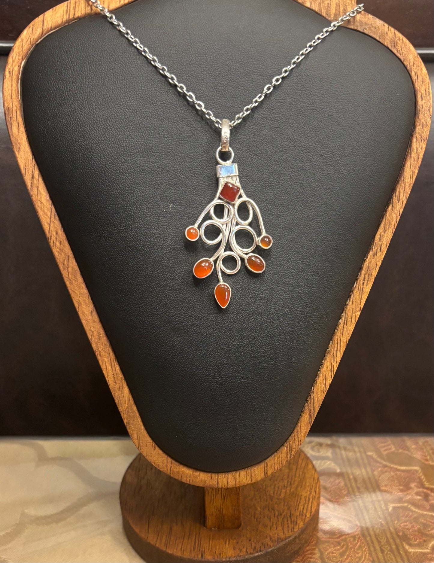 Branching Beauty 925 Silver Wire Wrap Pendant with Cabochon Gemstones – 4 Color options