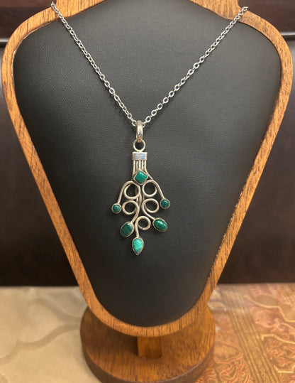 Branching Beauty 925 Silver Wire Wrap Pendant with Cabochon Gemstones – 4 Gemstone options