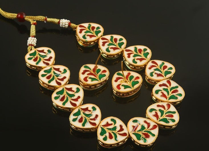 Polki Kundan Enamel Meenakari Two-Sided Elegant Regal Holiday Necklace with Earrings