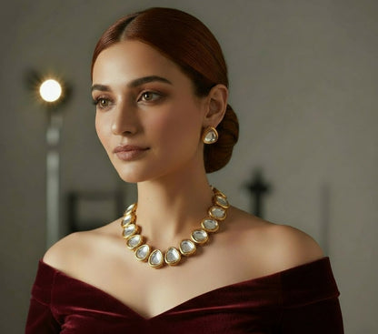 Polki Kundan Enamel Meenakari Two-Sided Elegant Regal Holiday Necklace with Earrings