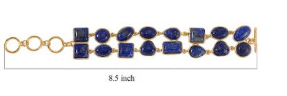Lapis Lazuli 2 Row Link Bracelet in Gold tone with adjustable (7" - 8.75") Toggle Clasp