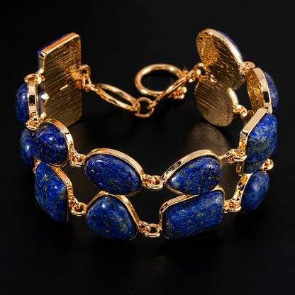 Lapis Lazuli 2 Row Link Bracelet in Gold tone with adjustable (7" - 8.75") Toggle Clasp