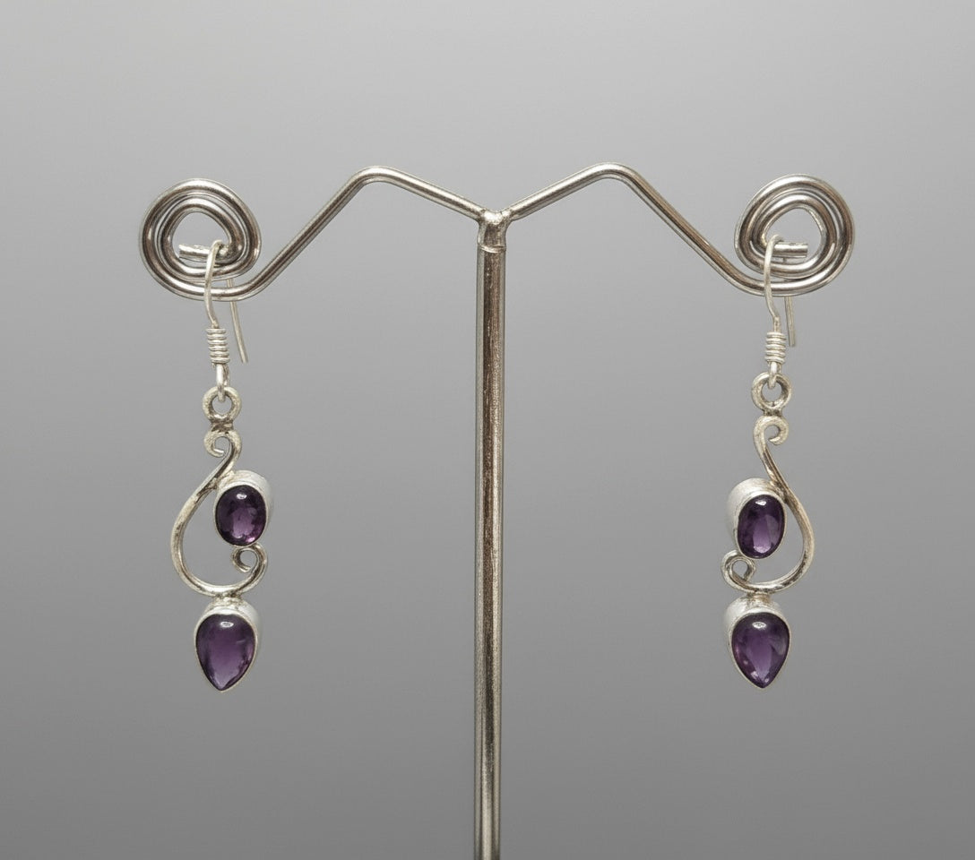 Dangling Leaf with Cabochon Gemstones 925 Sterling Silver Earrings - 4 Color options