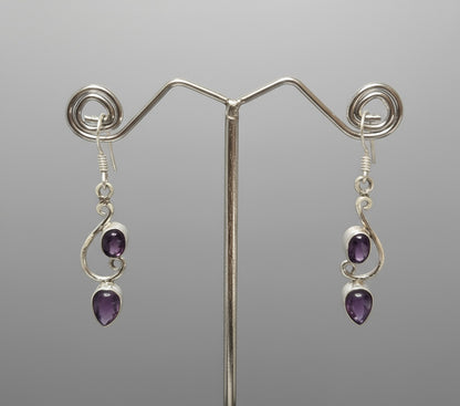 Dangling Leaf with Cabochon Gemstones 925 Sterling Silver Earrings - 4 Color options