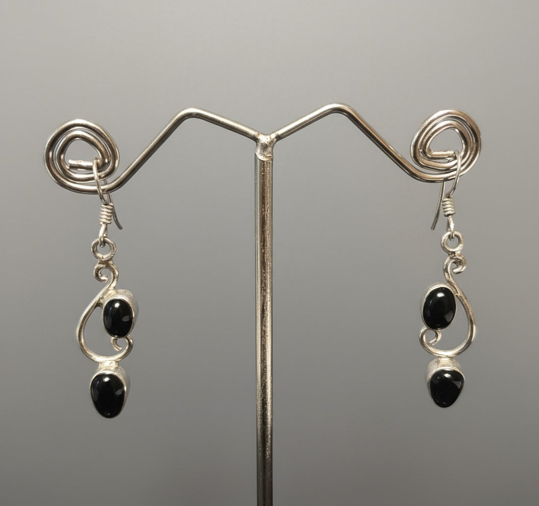 Dangling Leaf with Cabochon Gemstones 925 Sterling Silver Earrings - 4 Color options