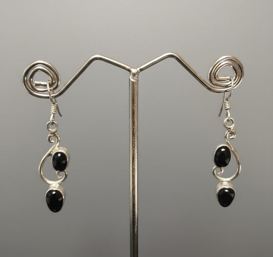 Dangling Leaf with Cabochon Gemstones 925 Sterling Silver Earrings - 4 Gemstone options