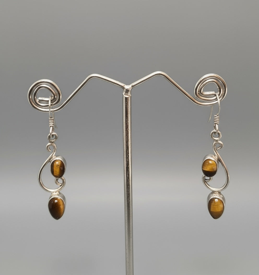 Dangling Leaf with Cabochon Gemstones 925 Sterling Silver Earrings - 4 Color options