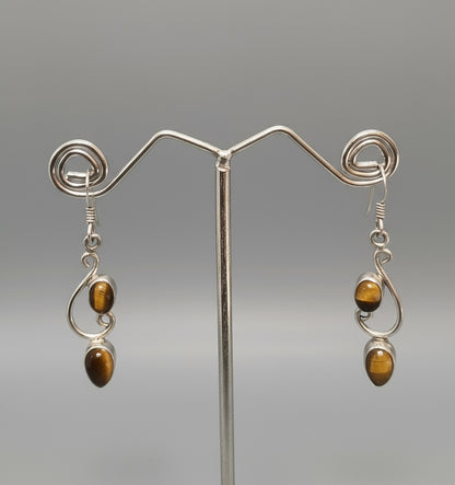 Dangling Leaf with Cabochon Gemstones 925 Sterling Silver Earrings - 4 Color options
