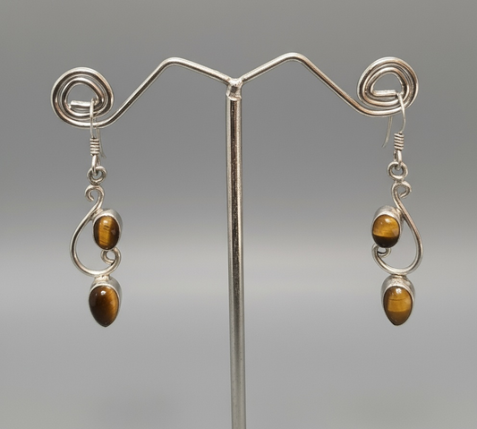 Dangling Leaf with Cabochon Gemstones 925 Sterling Silver Earrings - 4 Color options