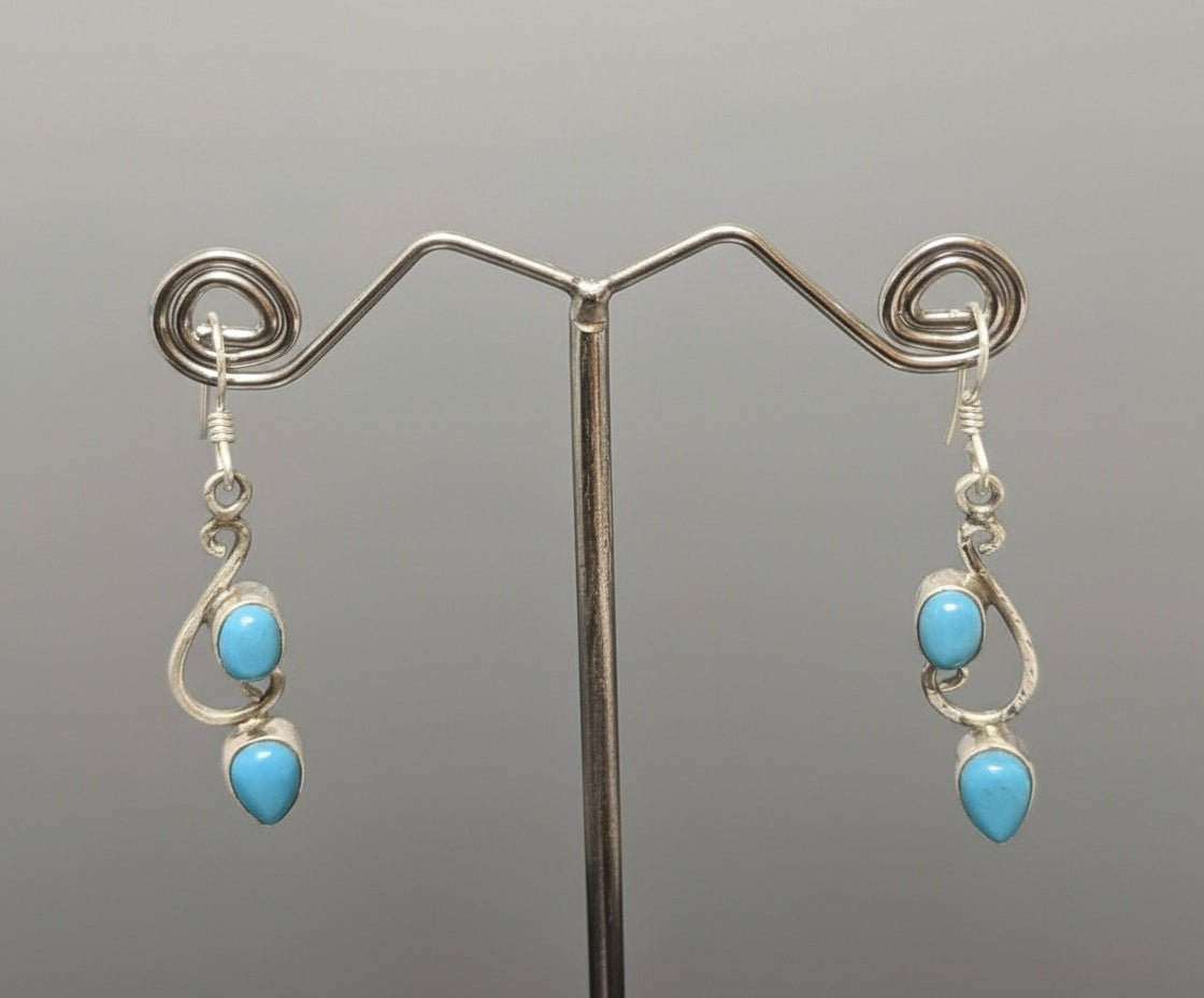 Dangling Leaf with Cabochon Gemstones 925 Sterling Silver Earrings - 4 Color options