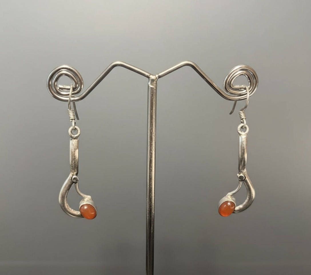 Musical Note Dangling Earrings with Cabochon Gemstone 925 Sterling Silver Earrings – 4 Color options