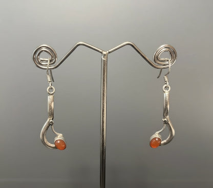 Musical Note Dangling Earrings with Cabochon Gemstone 925 Sterling Silver Earrings – 4 Gemstone options
