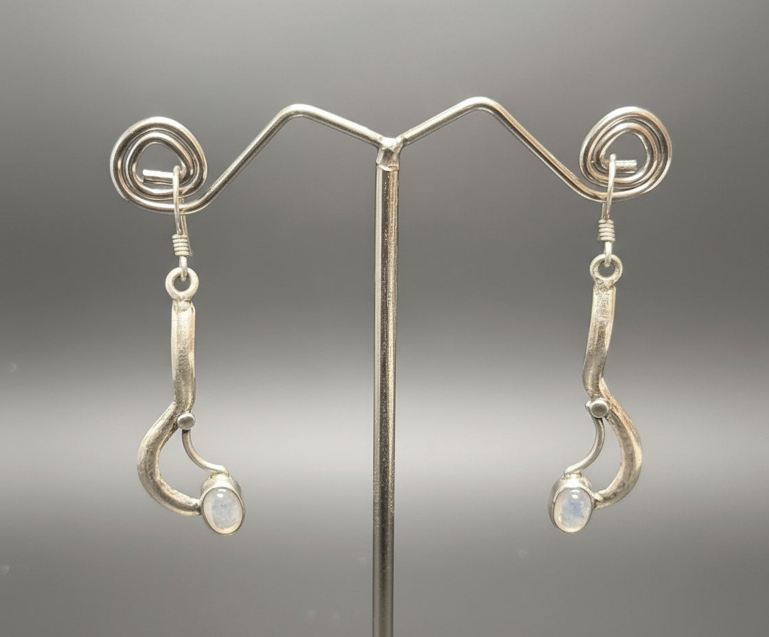 Musical Note Dangling Earrings with Cabochon Gemstone 925 Sterling Silver Earrings – 4 Color options