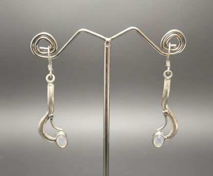 Musical Note Dangling Earrings with Cabochon Gemstone 925 Sterling Silver Earrings – 4 Gemstone options